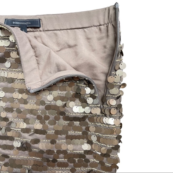 BCBG Gold Sequin Embellished Brown Mini Skirt - Picture 4 of 8